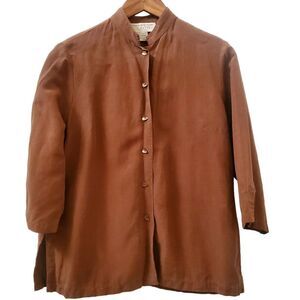 Jones New York Tunic Top Size M Brown Linen Tencyl Long Sleeve Lagenlook Womens